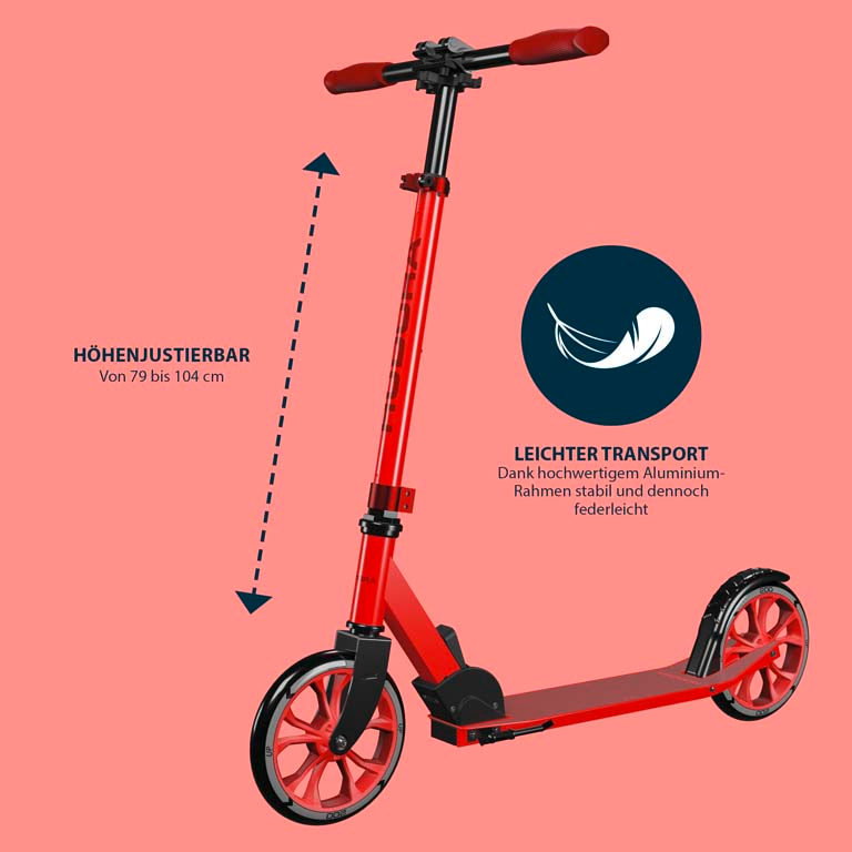 HUDORA Scooter Up 200, red inklusive Kabelschloss (Bundle), Bild 4 von 5