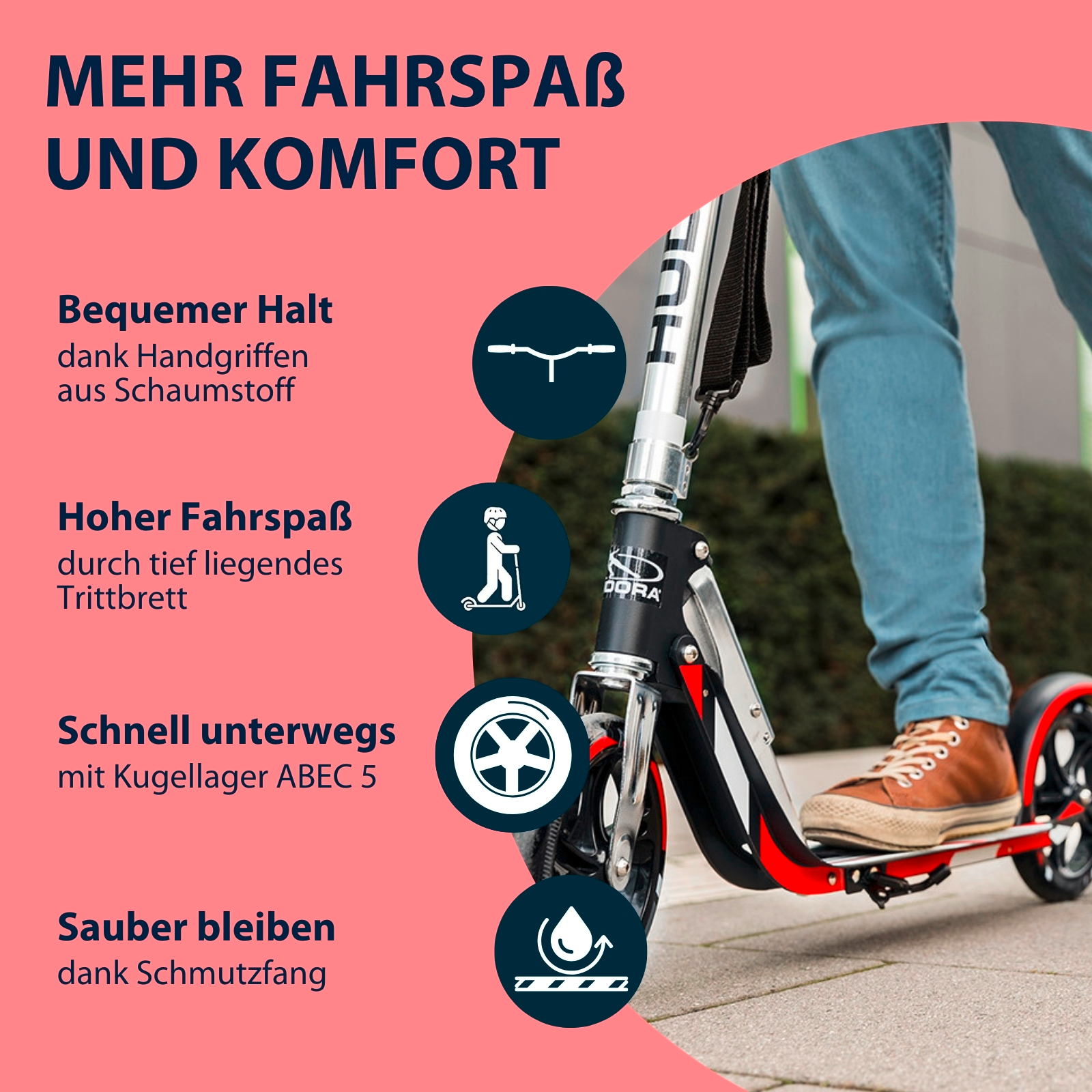 HUDORA BigWheel® 205, Scooter schwarz/rot, Bild 3 von 7
