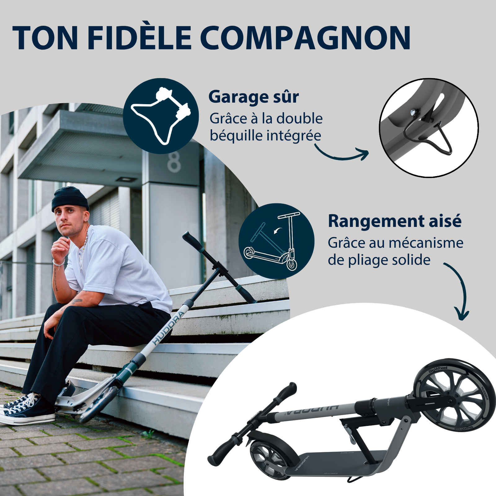 HUDORA BigWheel® Style 230, scooter white, image 4 from 7