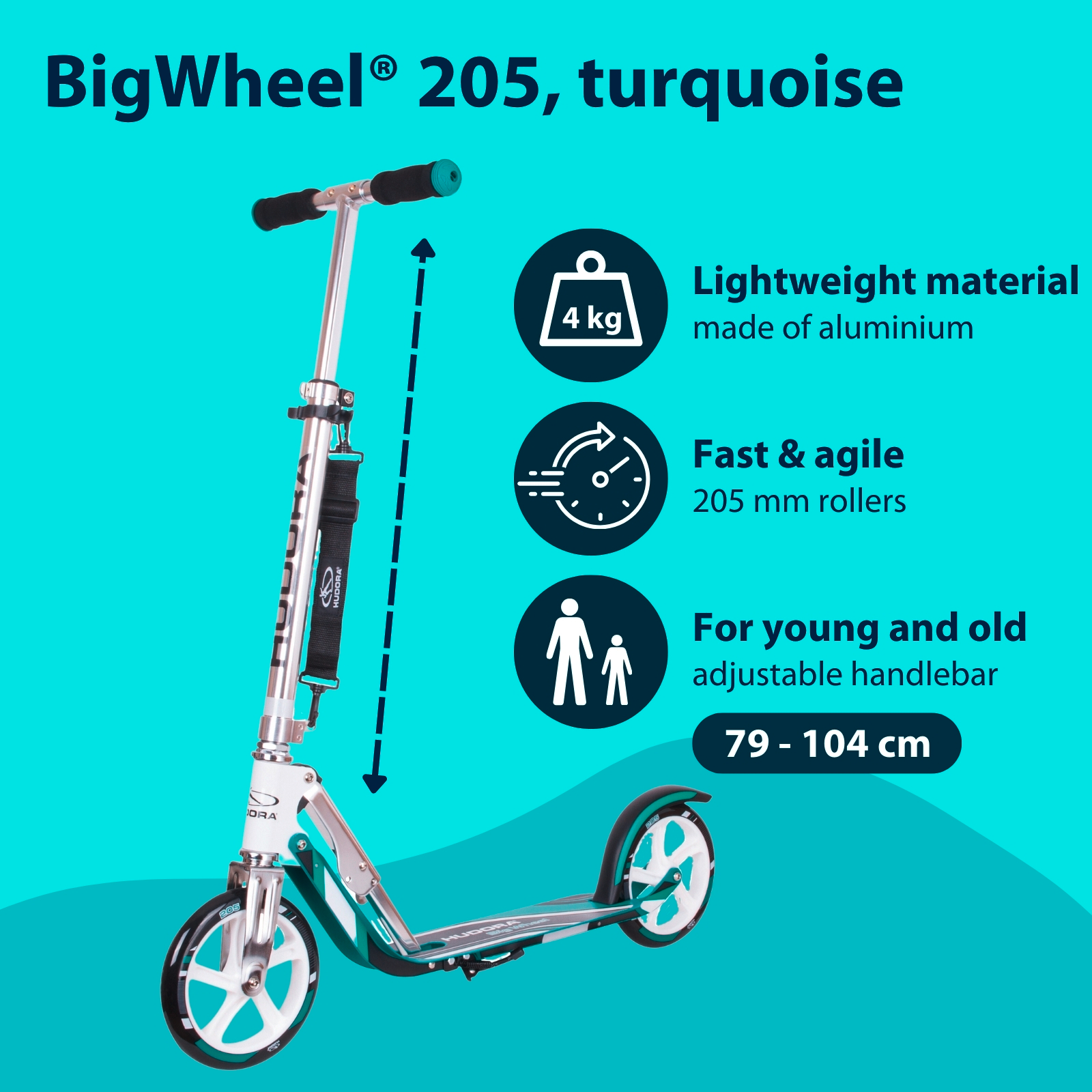 HUDORA BigWheel® 205, scooter turquoise, image 2 from 7