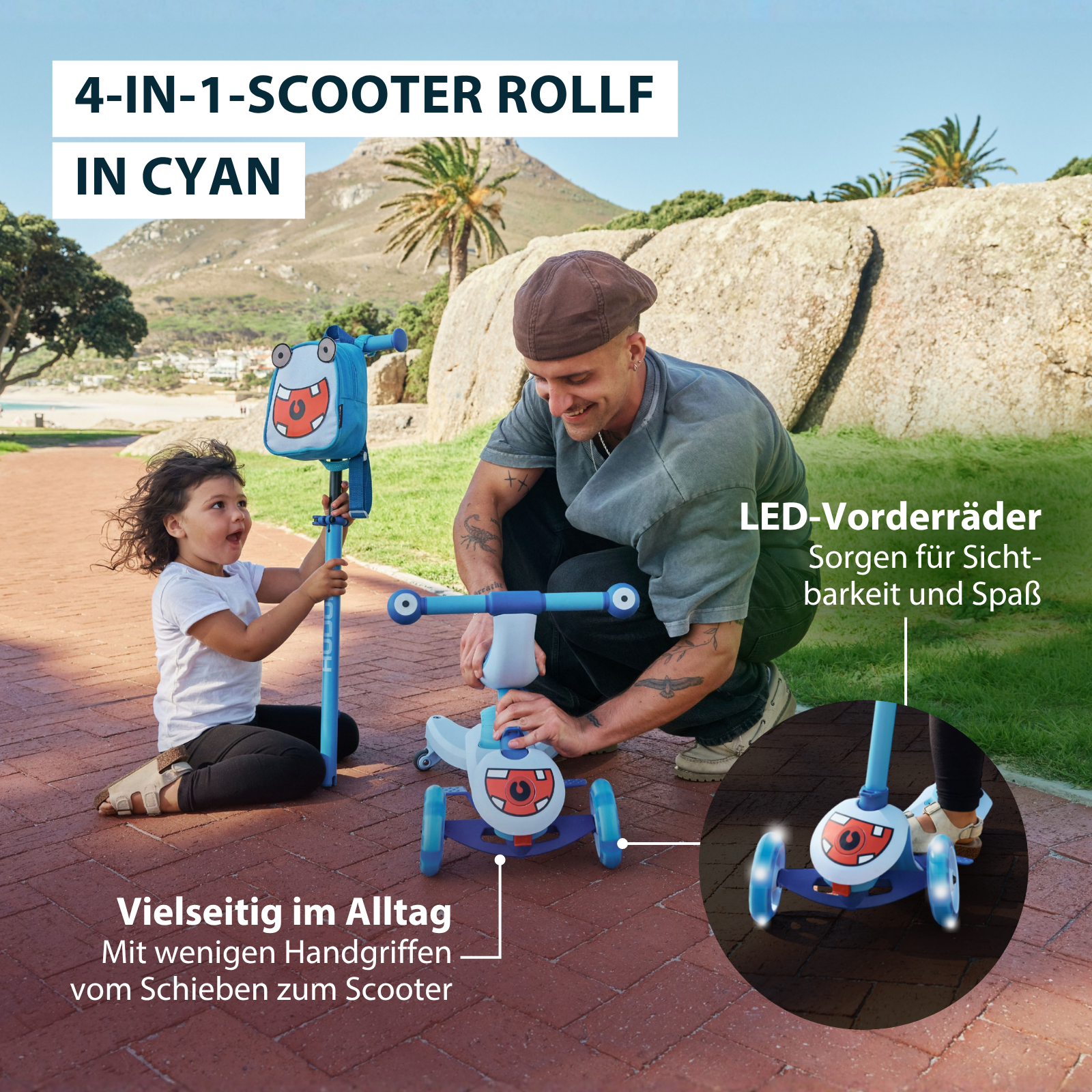 HUDORA 4-in-1-Scooter Rollf cyan, Bild 2 von 7