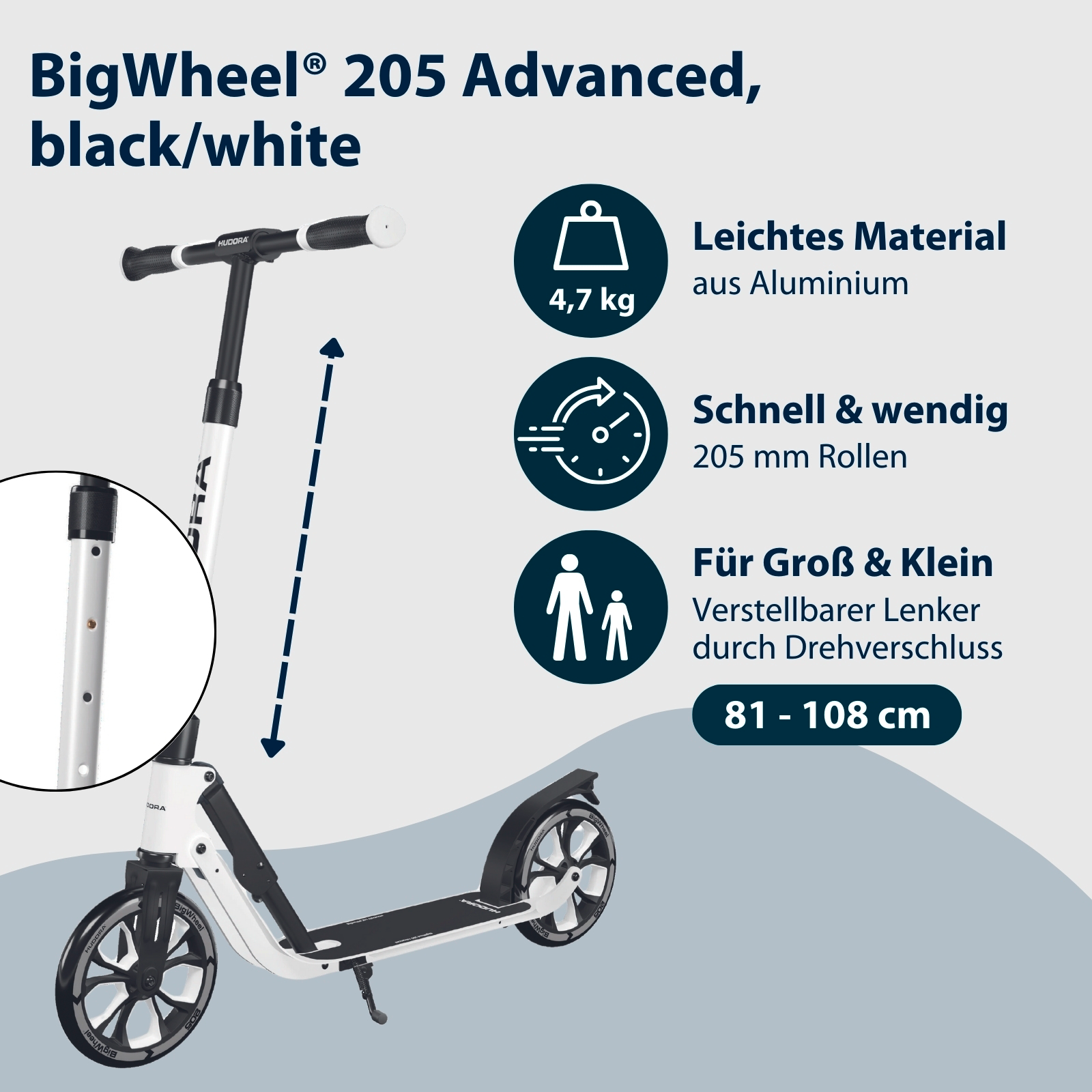 HUDORA BigWheel® 205 Advanced, Black & White, Bild 2 von 7
