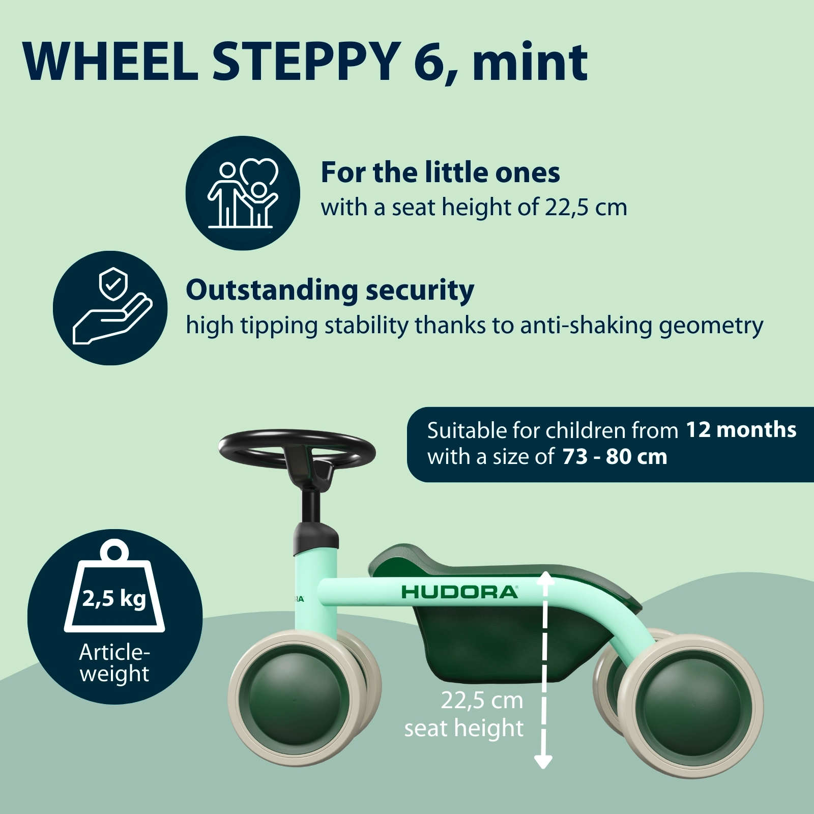 Hudora Laufrad Steppy, mint, image 2 from 6