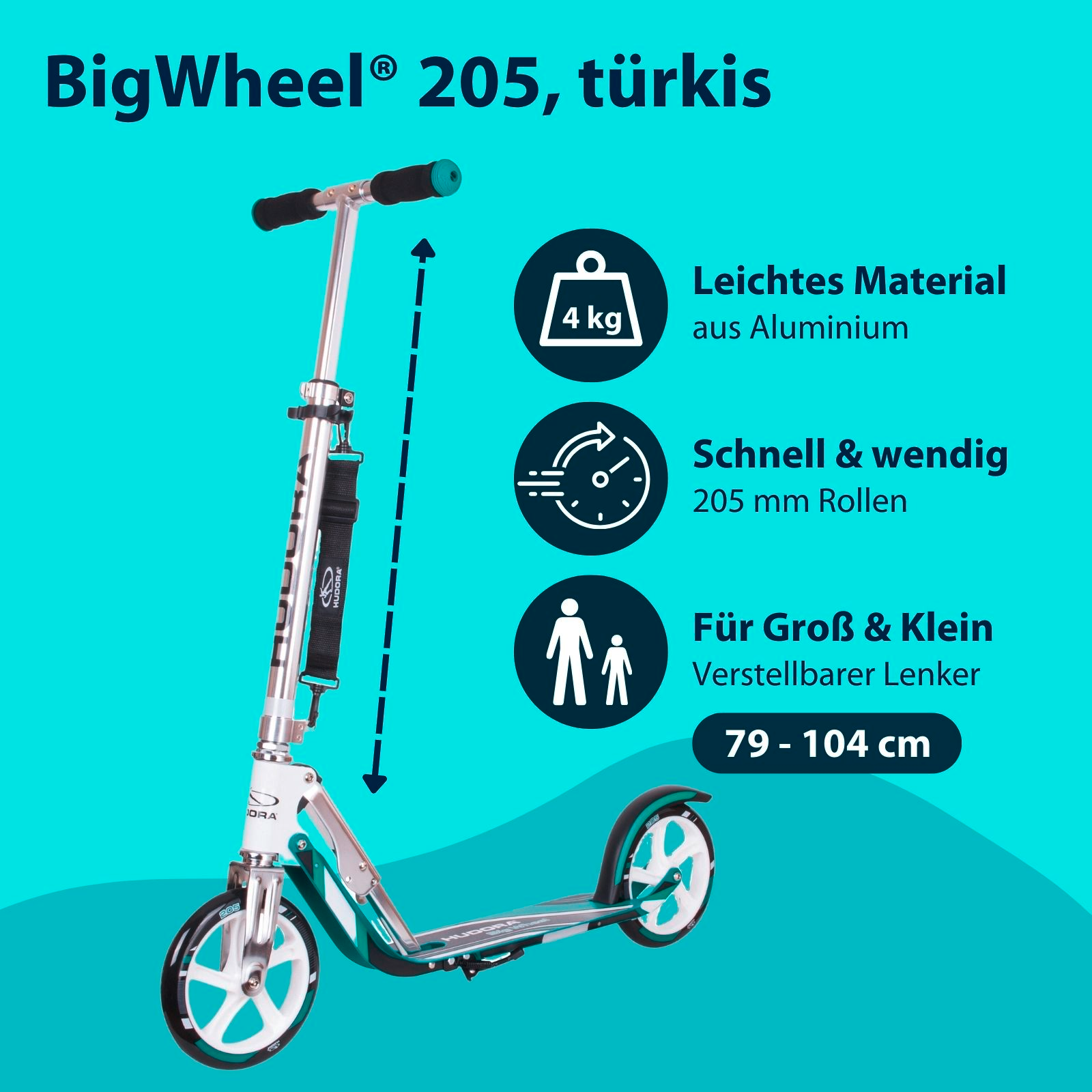 HUDORA BigWheel® 205, Scooter türkis, Bild 2 von 7