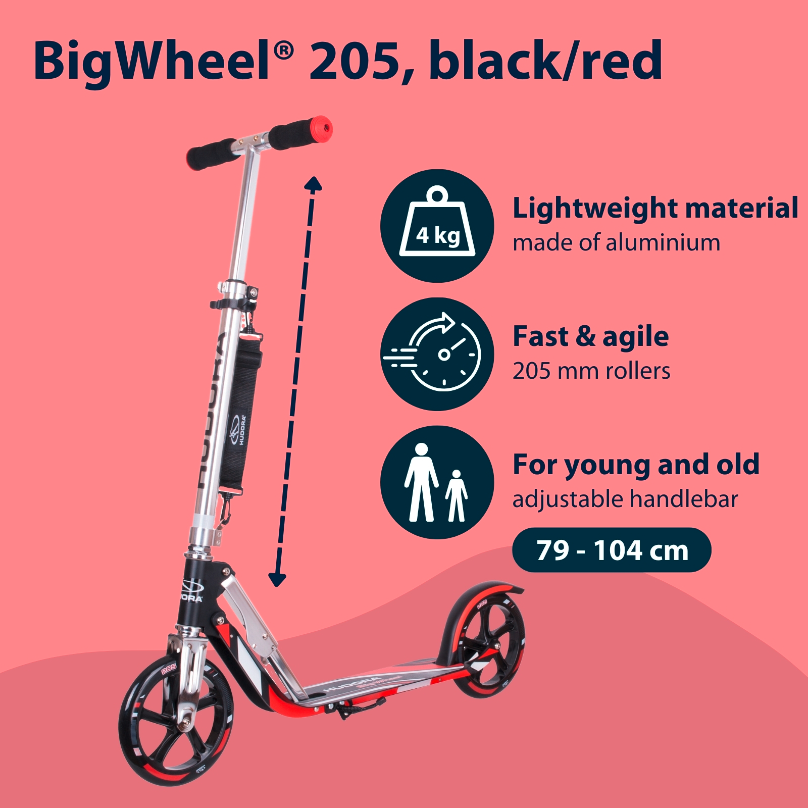 HUDORA BigWheel® 205, Scooter schwarz/rot, image 2 from 7