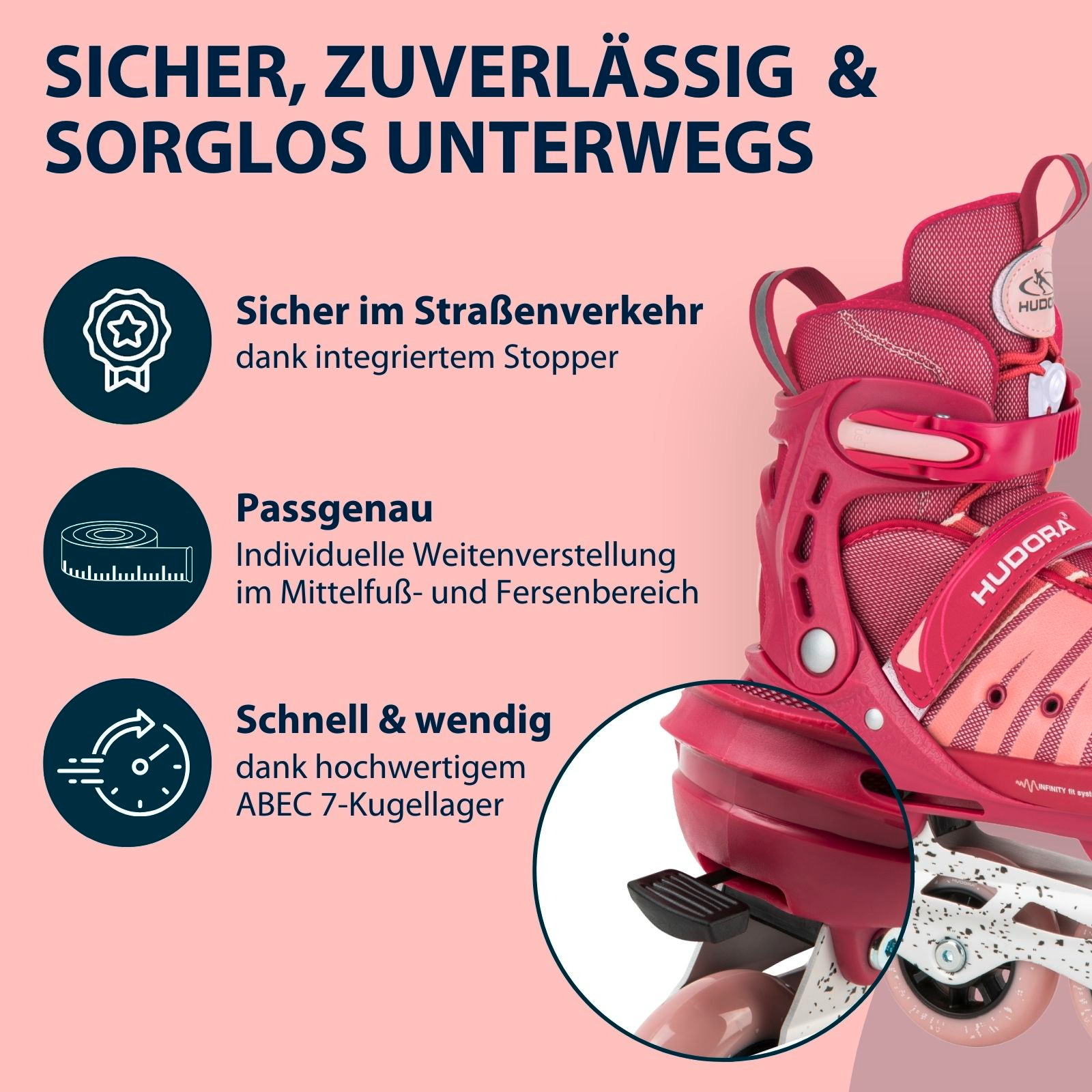 HUDORA Inline Skates Comfort, strong berry, Gr. 29-34, Bild 5 von 7