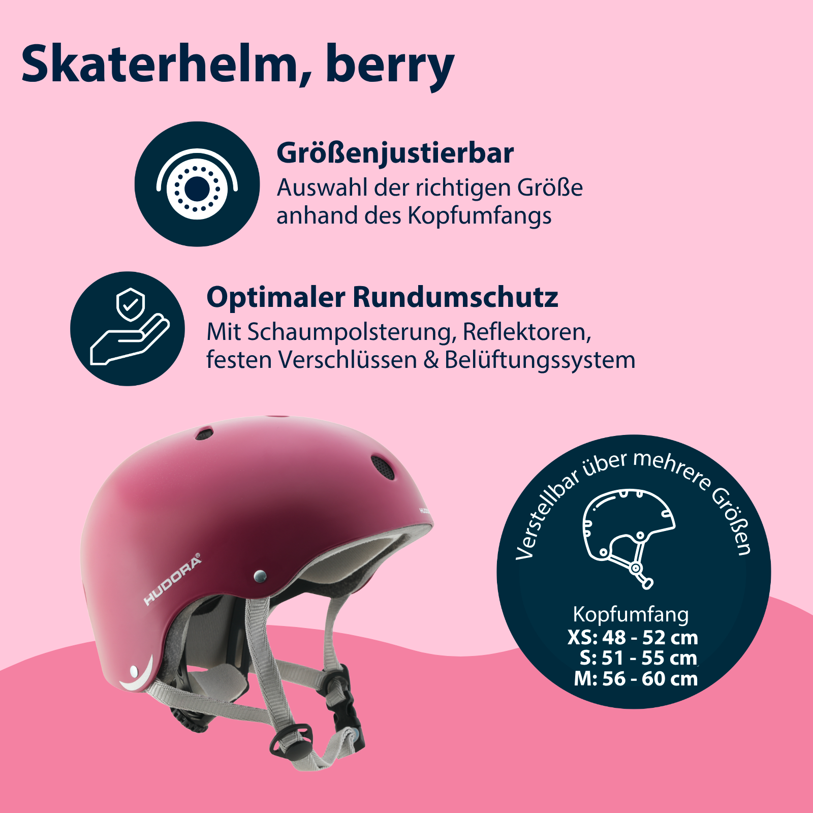 HUDORA Skaterhelm, berry, Gr. 48 - 60, Bild 2 von 7
