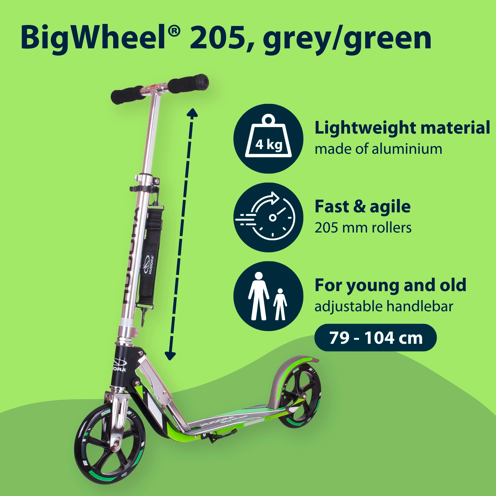 HUDORA BigWheel® 205, Scooter grau/grün, image 2 from 7