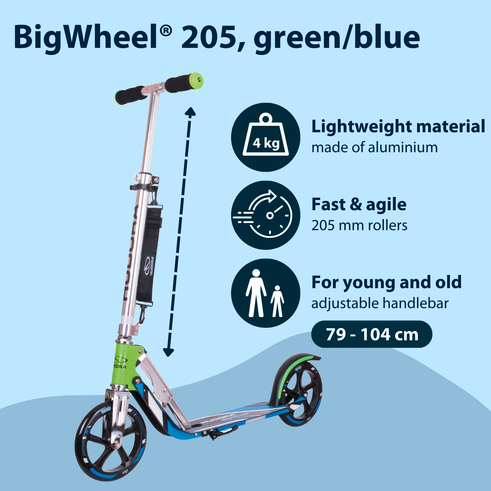 HUDORA BigWheel® 205 Scooter, green/blue, image 2 from 7