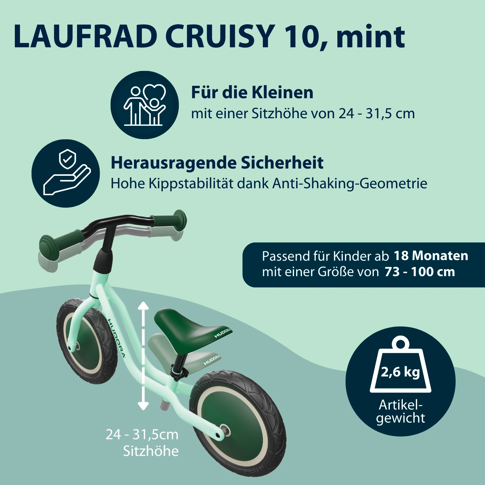 HUDORA Laufrad Cruisy, mint, Bild 2 von 6