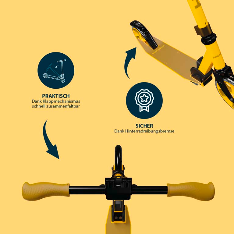 HUDORA Scooter Up 200, canary inklusive Kabelschloss (Bundle), Bild 4 von 5