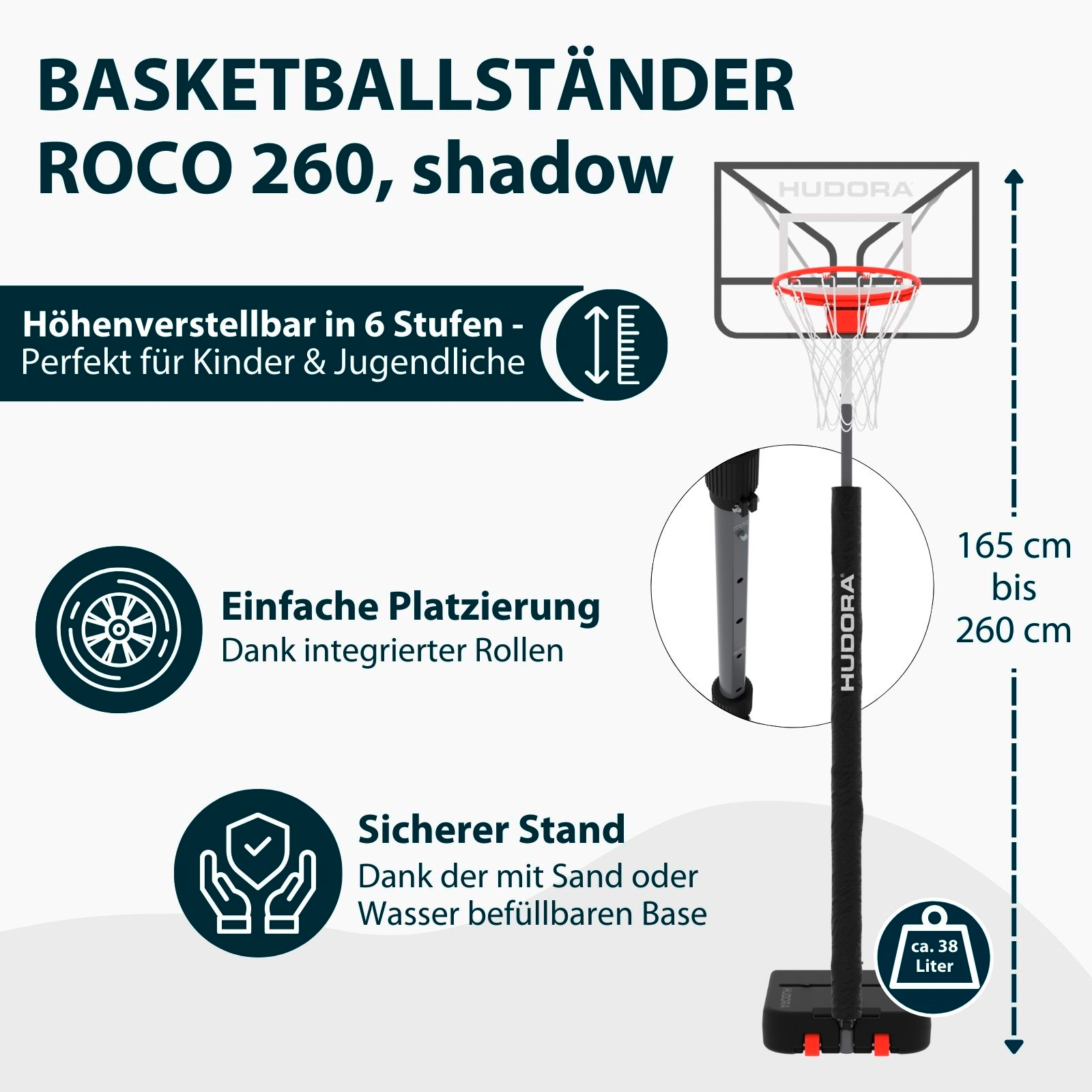 HUDORA RoCo 260 basketball stand, image 2 from 7