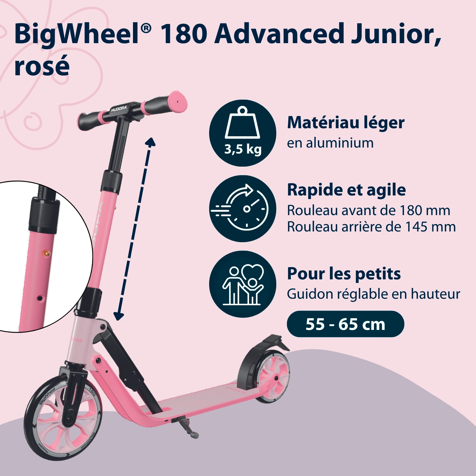 HUDORA BigWheel® 180 Advanced Junior, rose, image 2 from 7