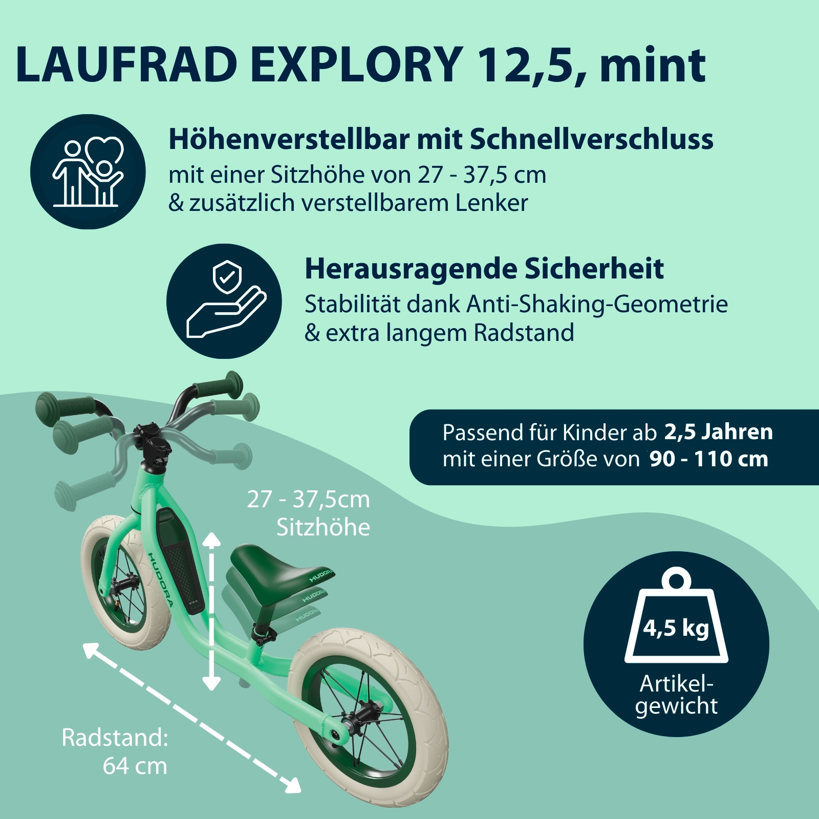 HUDORA Laufrad Explory, mint, Bild 2 von 6