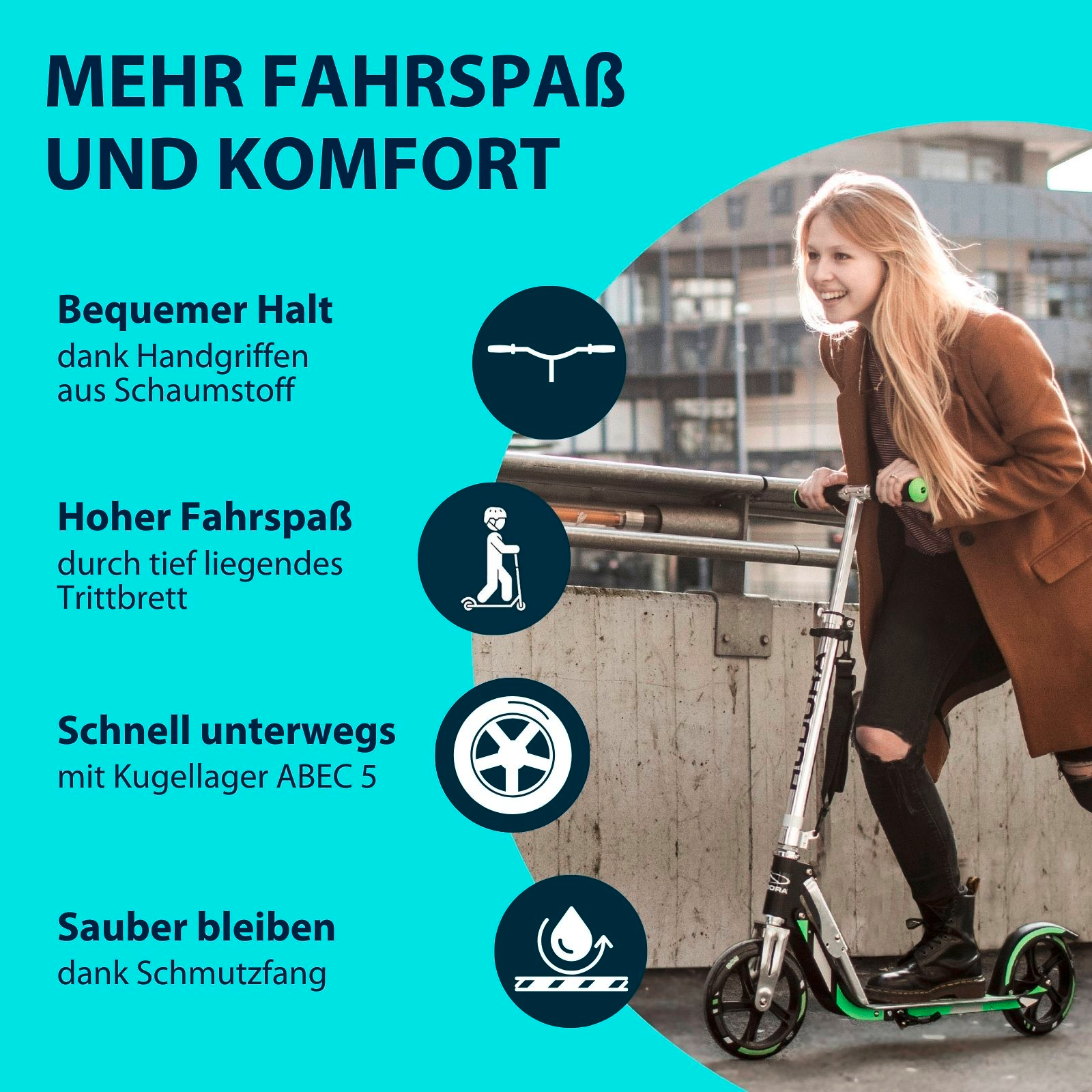 HUDORA BigWheel® 205, Scooter türkis, Bild 3 von 7
