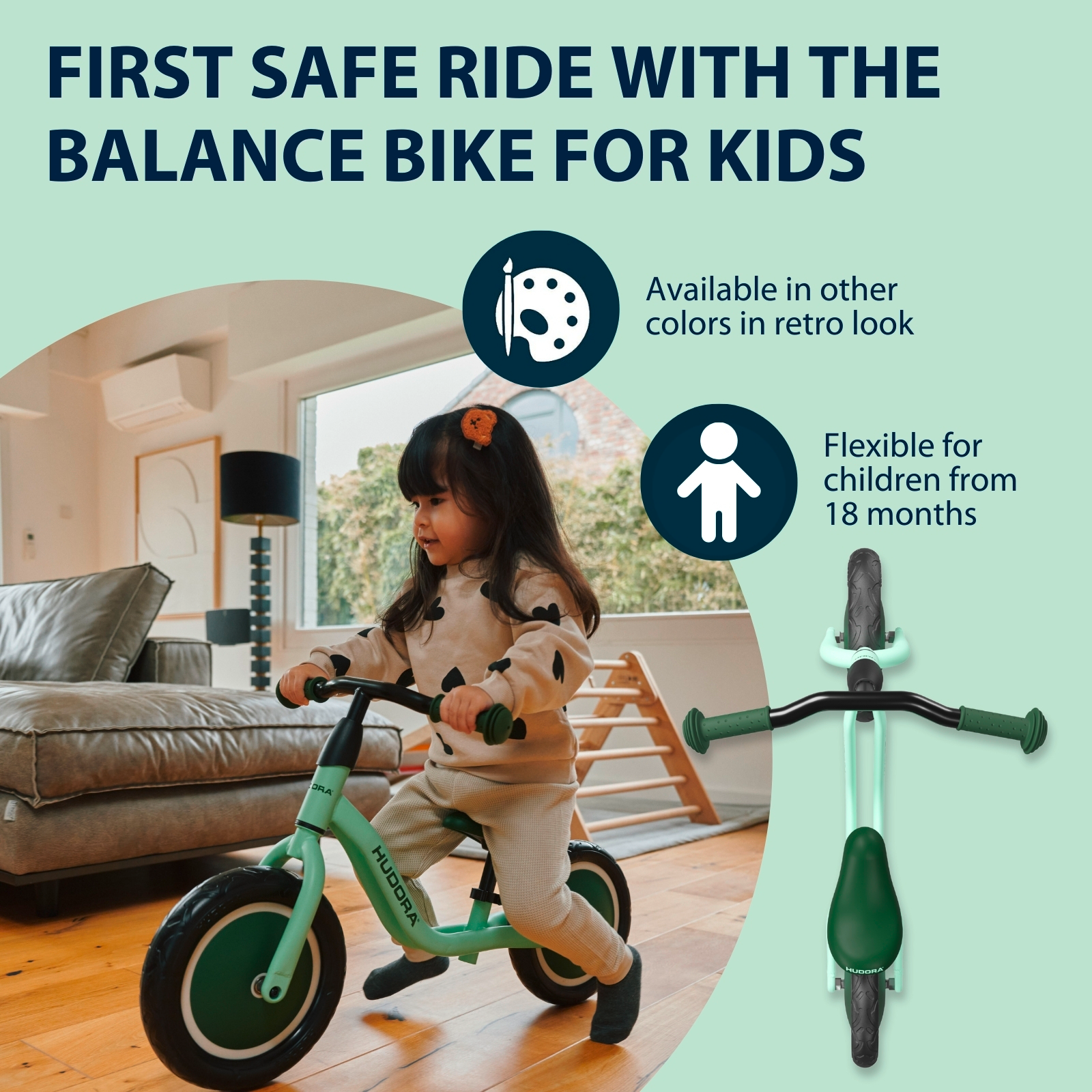 HUDORA Cruisy balance bike, mint, image 5 from 6